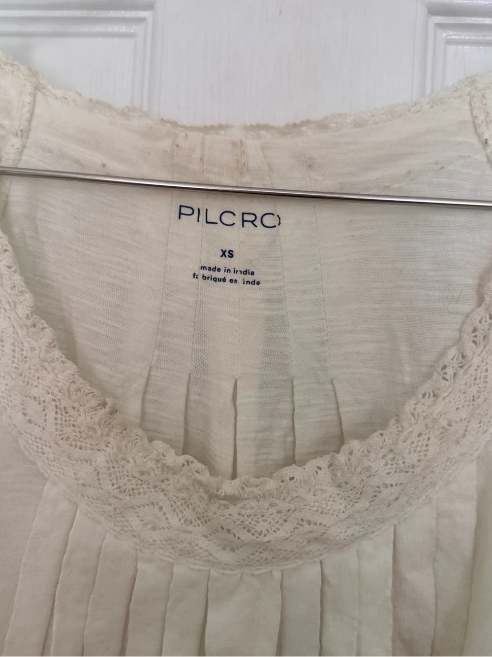 Anthropologie Pilcro Ivory Lace Peasant Blouse Puff Sleeve Cotton Top XS